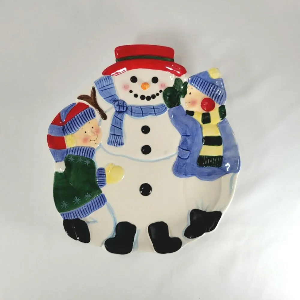 Pfaltzgraff Snow Village Decorative Snowman Plate Christmas Holiday Vintage